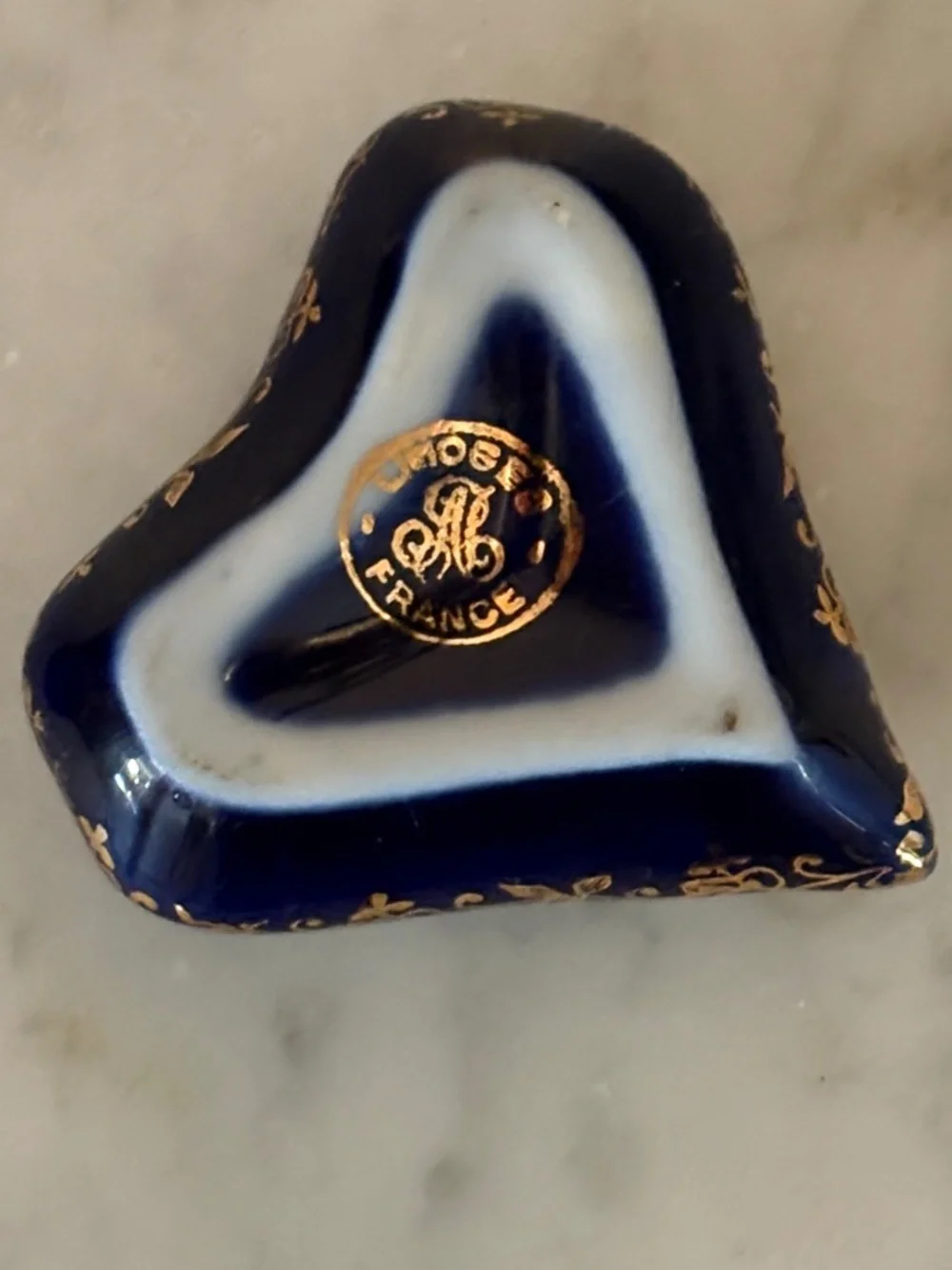 Vintage Limoges France Courting Couple Heart Shaped Cobalt Blue Trinket Box